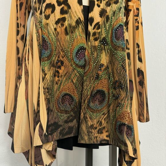 Peacock & Leopard Print Drape Open Cardigan Top Festival Maximalist Elec… - Picture 2 of 9